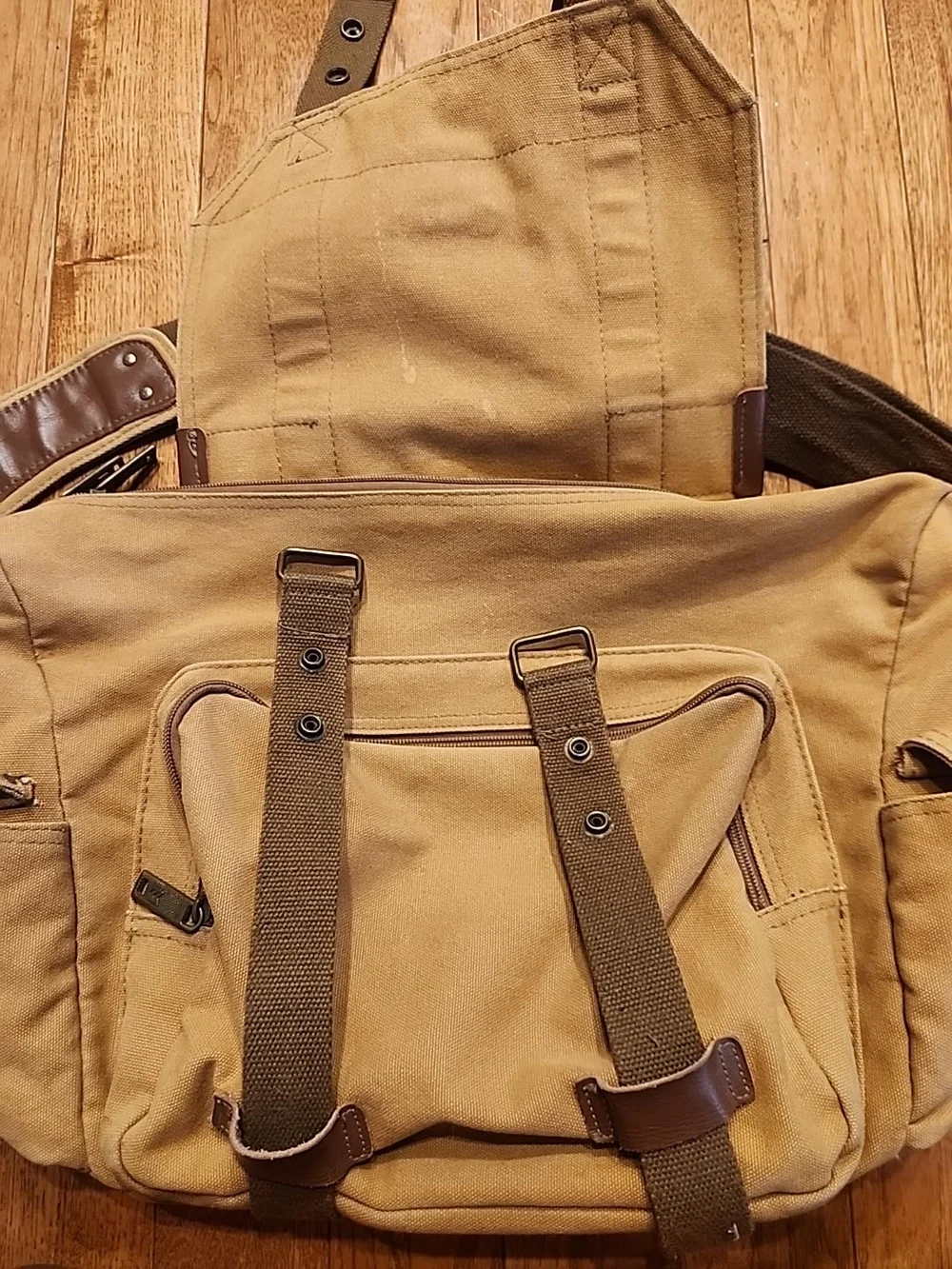 Men's Evecase Khaki Canvas Convertible Backpack Messenger Shoulder Bag